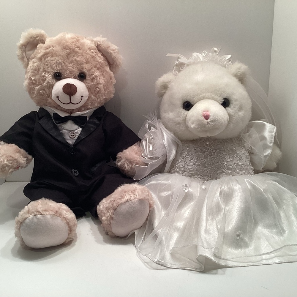 Build-A-Bear Wedding Bear Couple - White and Beige